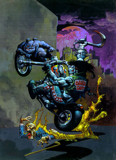 Lobo on a motorcycle