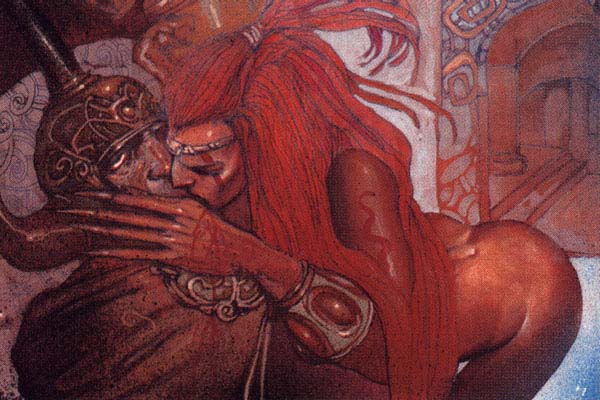 Redheaded female kisses the King